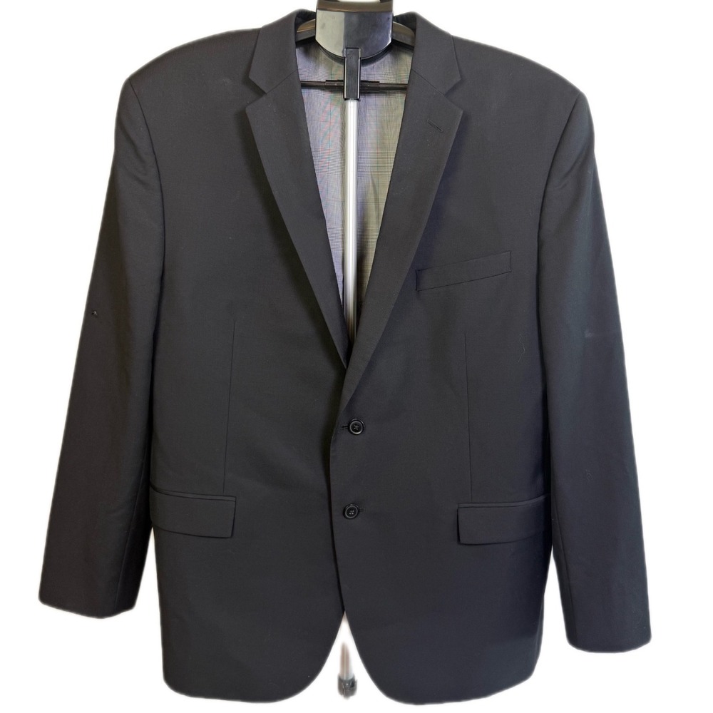 Egara Slim Fit Black Blazer Mens Super 120s Herringbone Two Button Sport Coat